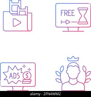 Streaming services gradient linear vector icons set Stock Vector