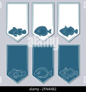 Vector set of stickers with fish. Isolated objects. Stock Vector