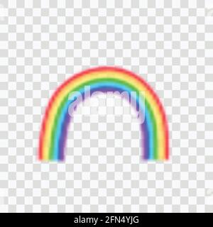 3d rainbow icon on a transparent background. Detailed isolated symbol. Cute realistic vector illustration with blur effect Stock Vector