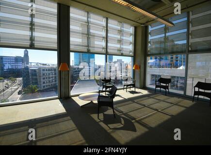 Reading room interior of the San Diego Central Library overlooking the downtown area in California, USA. Stock Photo