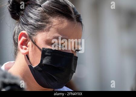 Washington, United States Of America. 13th May, 2021. Lupe Guillen, a sister of Vanessa Guillen, tears up during a press conference for the reintroduction of the I am Vanessa Guillén Act, outside the US Capitol in Washington, DC, Thursday, May 13, 2021. The killing of 20 year-old Army Specialist Vanessa Guillen at Fort Hood in Texas last year caused outrage, as Guillen's family said Vanessa was harassed prior to being killed. Credit: Rod Lamkey/CNP/Sipa USA Credit: Sipa USA/Alamy Live News Stock Photo