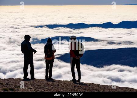Sant Alís summit views in a winter morning on Montsec over a sea of clouds (Lleida province, Catalonia, Spain, Pyrenees) Stock Photo