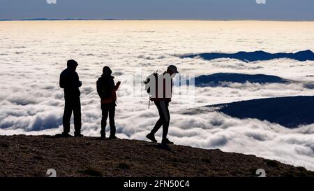 Sant Alís summit views in a winter morning on Montsec over a sea of clouds (Lleida province, Catalonia, Spain, Pyrenees) Stock Photo