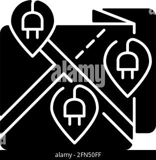 EV charging stations map or network black glyph icon Stock Vector