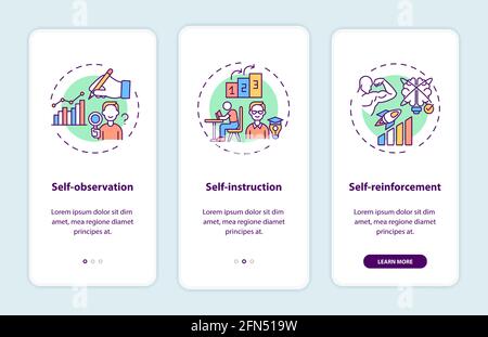 Self-control techniques onboarding mobile app page screen with concepts Stock Vector