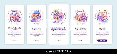 Psychology of self-control development onboarding app page screen with concepts Stock Vector