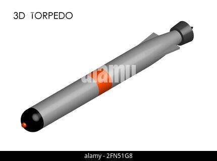 realistic torpedo for submarine. Weapons of war at sea and in ocean. 3D Vector Stock Vector