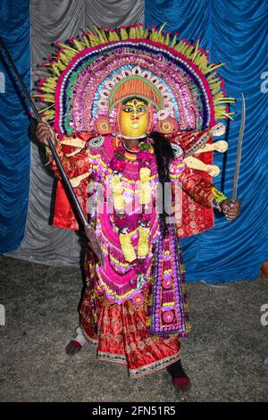 PURULIA, INDIA - May 14, 2021: Chhau dance, also spelled as Chau or Chhaau, is a semi classical Indian dance with martial, tribal and folk traditions, Stock Photo