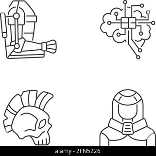 Cyberpunk augmentations linear icons set Stock Vector