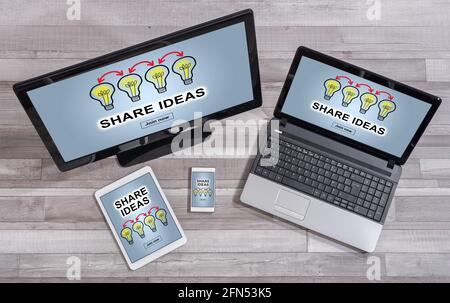 Share ideas concept shown on different information technology devices Stock Photo