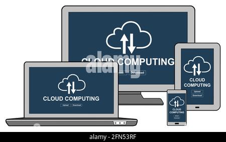 Cloud computing concept shown on different information technology devices Stock Photo