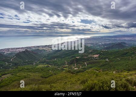 Overcast landscape. Panorama of the Castellón province coast from Benicassim towards South Stock Photo