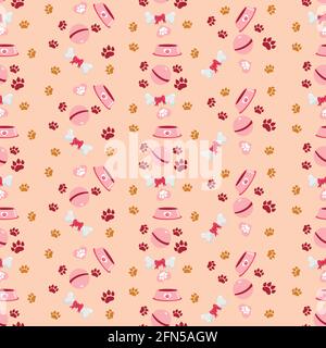 Dog Seamless pattern with bones, steps and bowles. Vector illustration Stock Vector