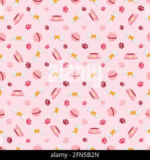 Dog Seamless pattern with bones, steps and bowles. Vector illustration Stock Vector