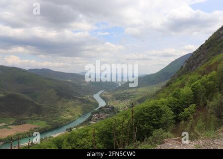 Landscape of the river Drina, Lake Perućac and Bosnia and Herzegovina from the Tara mountain Stock Photo