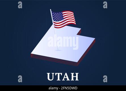 Isometric map and flag of Utah. 3D isometric shape of Utah State ...