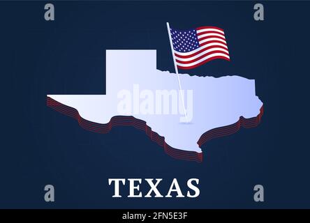 texas state Isometric map and USA national flag 3D isometric shape of us state Vector Illustration Stock Vector