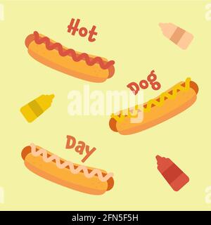 National Hot dog Day Vector Illustration. Template for your design: postcard, card, invitation, banner, badge. Stock Photo