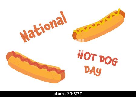 National Hot dog Day Vector Illustration. Template for your design: postcard, card, invitation, banner, badge. Stock Photo