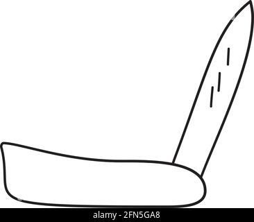 Icon Of Folding Penknife. Hand Drawn Sketch Design. Vector Illustration. Stock Vector
