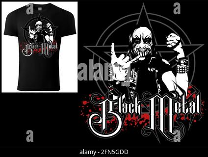 T-shirt Gothic Black Metal Design Stock Vector