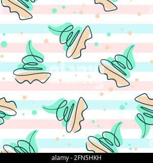 Pattern with cakes. Line art style cakes with cream. Vector. Solid repeating pattern with baked goods. Stock Vector