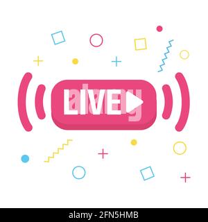 Live streaming icon. Button for broadcasting, livestream or online stream. Template for tv, online channel, live breaking news, social media. Stock Vector