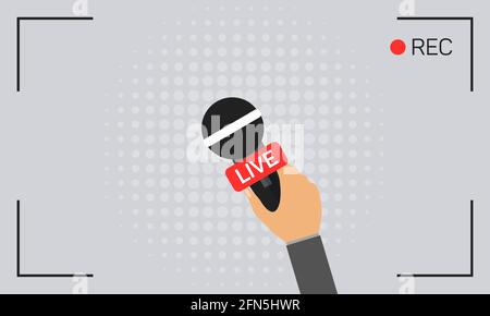 Journalism concept. Live news vector template with microphone. Stock Vector