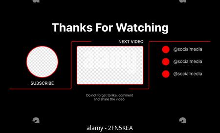 Youtube Clean Vector Wireframe For Your Vlog. Next Video. Subscribe. Social Media Nickname. Thanks for watching. Template for Video Service with Transparent Background. Vector illustration Stock Vector