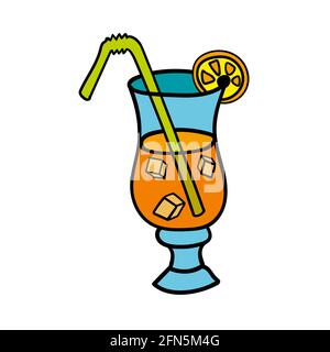Hand drawn sketch alcholic cocktail tropical drink Stock Vector