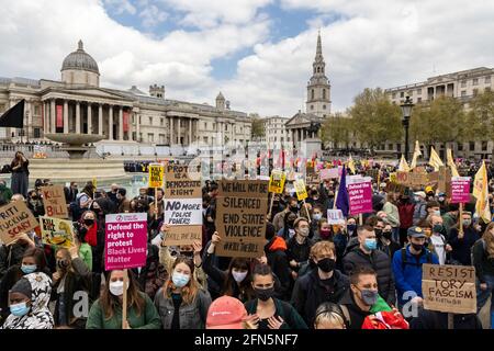 Crowd in Trafalgar Square during 'Kill the Bill' protest against new policing bill, London, 1 May 2021 Stock Photo