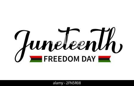 Juneteenth calligraphy hand lettering isolated on white. African American holiday on June 19. Vector template for typography poster, banner, greeting Stock Vector