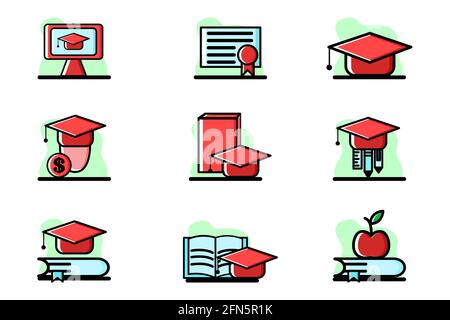 Education Vector Conceptual Illustration Design Icon Set perfect for website, presentation, application, social media and more. Icon set design outlin Stock Vector