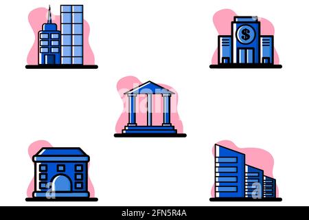 Building Icon Set Conceptual Vector Illustration Design perfect for website, presentation, application, social media and more. Icon set design outline Stock Vector