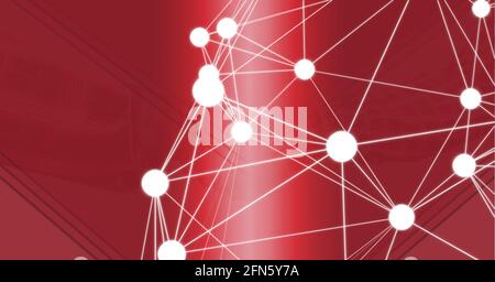 Globe of network of connections against against abstract geometrical shapes on red background Stock Photo