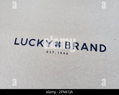 Close-up of logo for Lucky Brand apparel, San Ramon, California