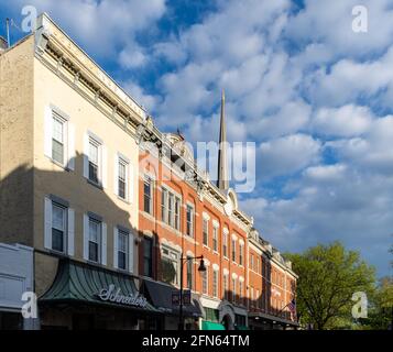 Kingston, NY - USA- May 12, 2021: a landscape view of the historic Kingston Stockade District. Commonly referred to as Uptown Kingston. Stock Photo