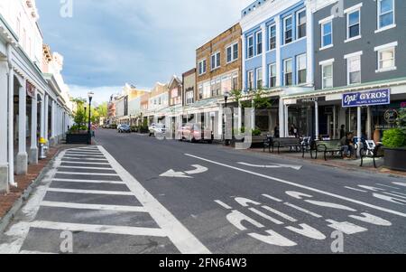 Kingston, NY - USA- May 12, 2021: a landscape view of the historic Kingston Stockade District. Commonly referred to as Uptown Kingston. Stock Photo