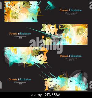 Streaks and explosion creative pattern banner collection Stock Vector