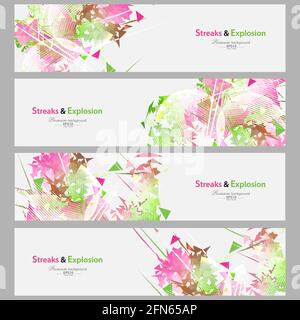 Streaks and explosion creative pattern banner collection Stock Vector