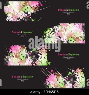 Streaks and explosion creative pattern banner collection Stock Vector