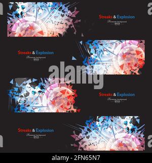 Streaks and explosion creative pattern banner collection Stock Vector