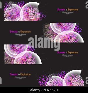 Streaks and explosion creative pattern banner collection Stock Vector