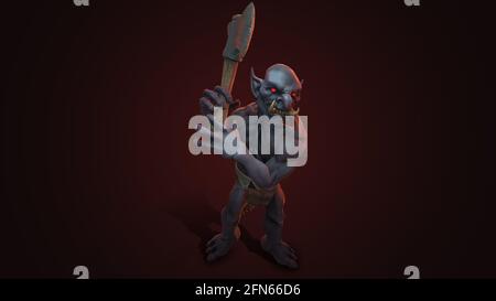 Fantasy character Troll Berserker in epic pose - 3D render on dark background Stock Photo