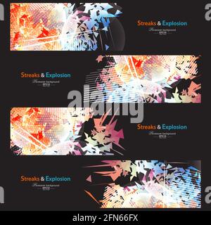 Streaks and explosion creative pattern banner collection Stock Vector