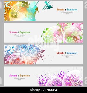 Streaks and explosion creative pattern banner collection Stock Vector