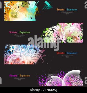 Streaks and explosion creative pattern banner collection Stock Vector