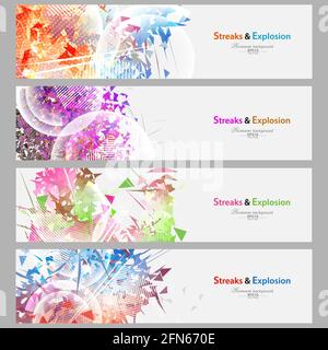 Streaks and explosion creative pattern banner collection Stock Vector