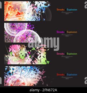Streaks and explosion creative pattern banner collection Stock Vector