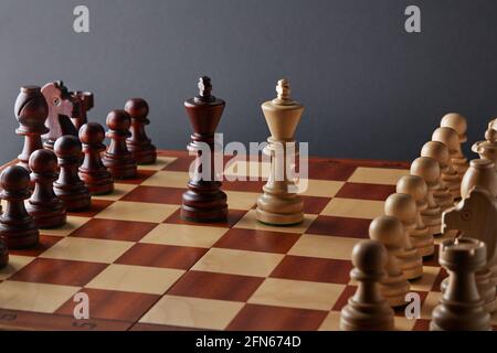 Classic Wooden Tournament chess set on black background